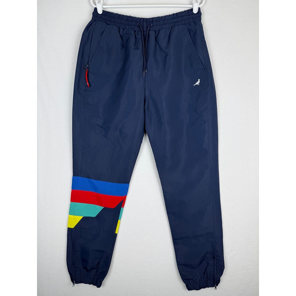 Staple Grand Prix Jogger Track Pants Mens Large Navy Blue Pigeon Stripes Nylon
